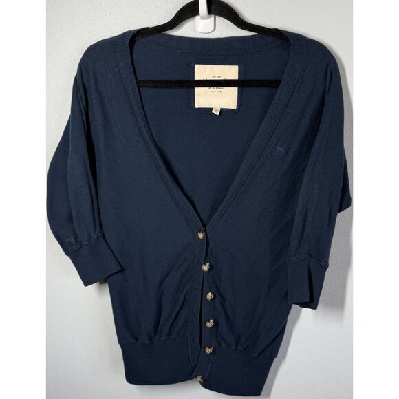 VTG Y2K Abercrombie & Fitch Lightweight Cardigan Sweater V-Neck Blue Preppy Medi - Picture 1 of 13